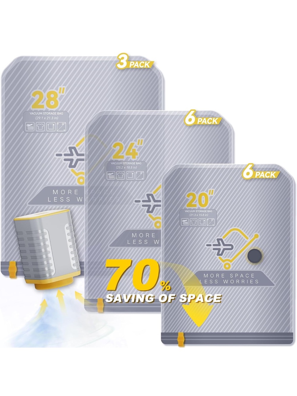15-pack vacuum bags for travel with wireless rechargeable pump carry on size